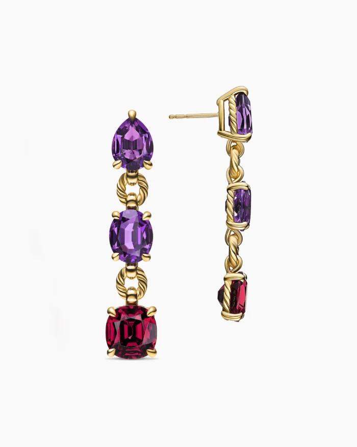 Yellow Gold with Amethyst and Rhodolite Garnet Drop Earrings - Image 4