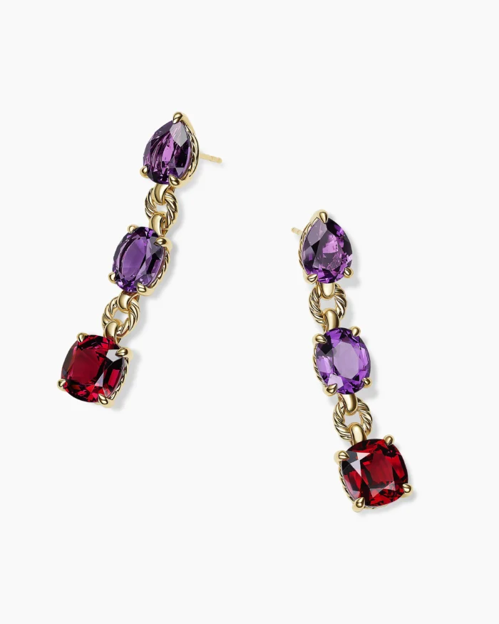 Yellow Gold with Amethyst and Rhodolite Garnet Drop Earrings - Image 5