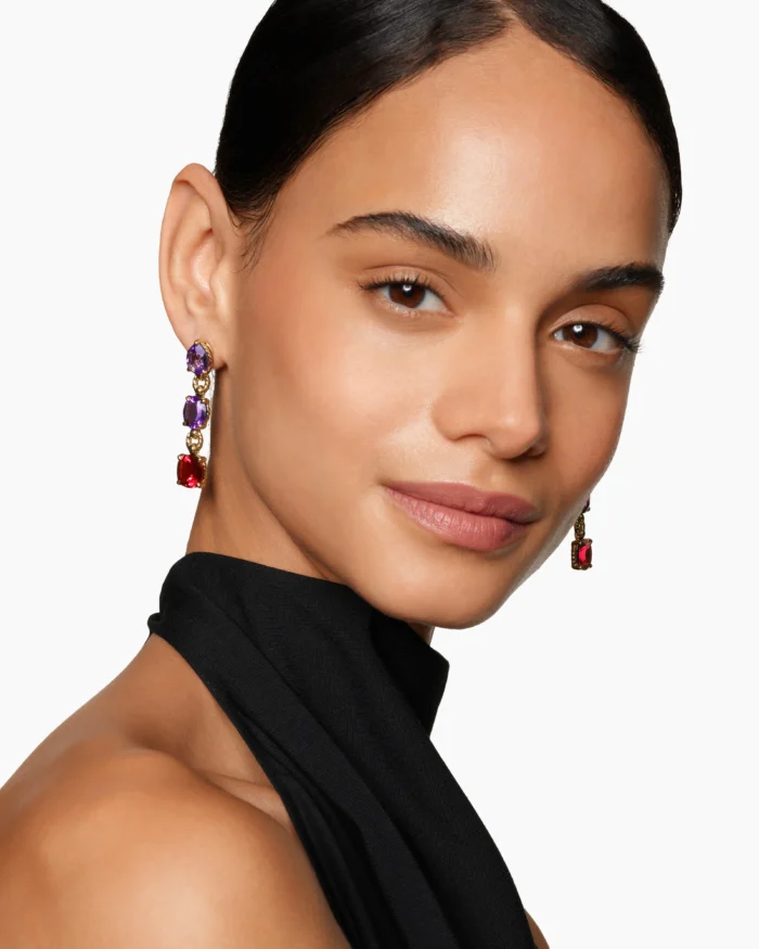Yellow Gold with Amethyst and Rhodolite Garnet Drop Earrings - Image 2