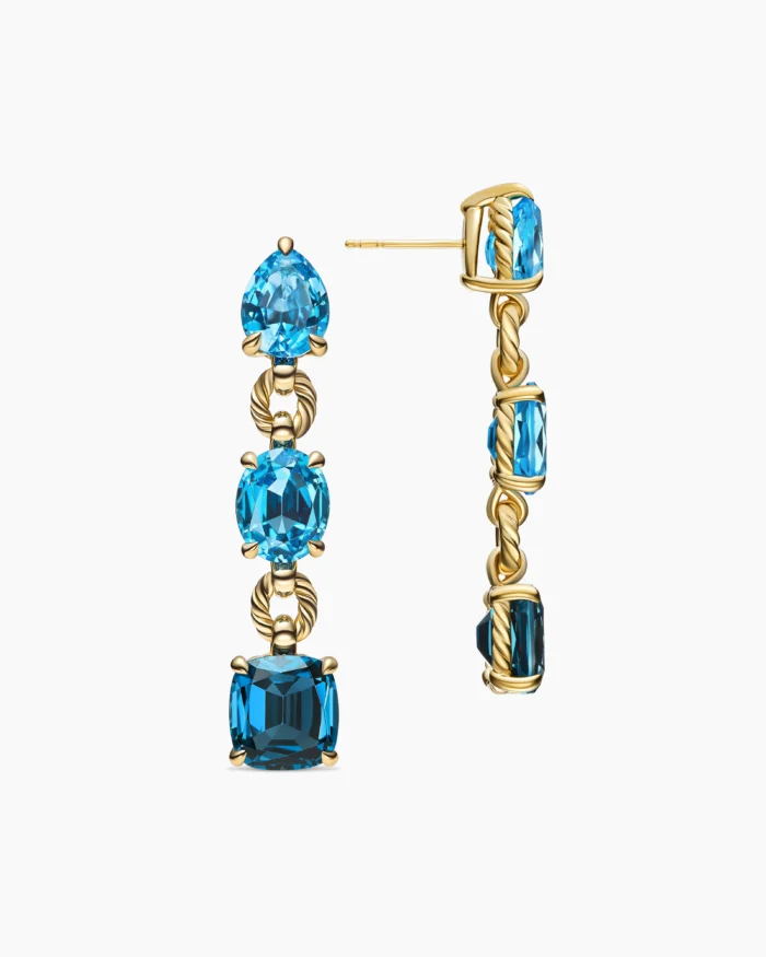 Yellow Gold with Blue Topaz and Hampton Blue Topaz Drop Earrings - Image 3