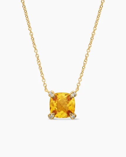Yellow Gold with Citrine and Diamonds Necklace