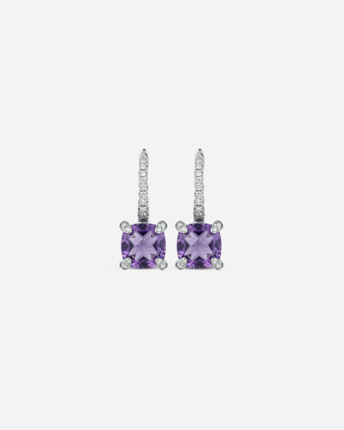 Cushion Cut Amethyst Hoop Earrings