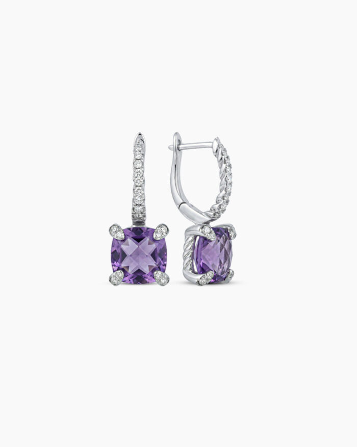 Cushion Cut Amethyst Hoop Earrings