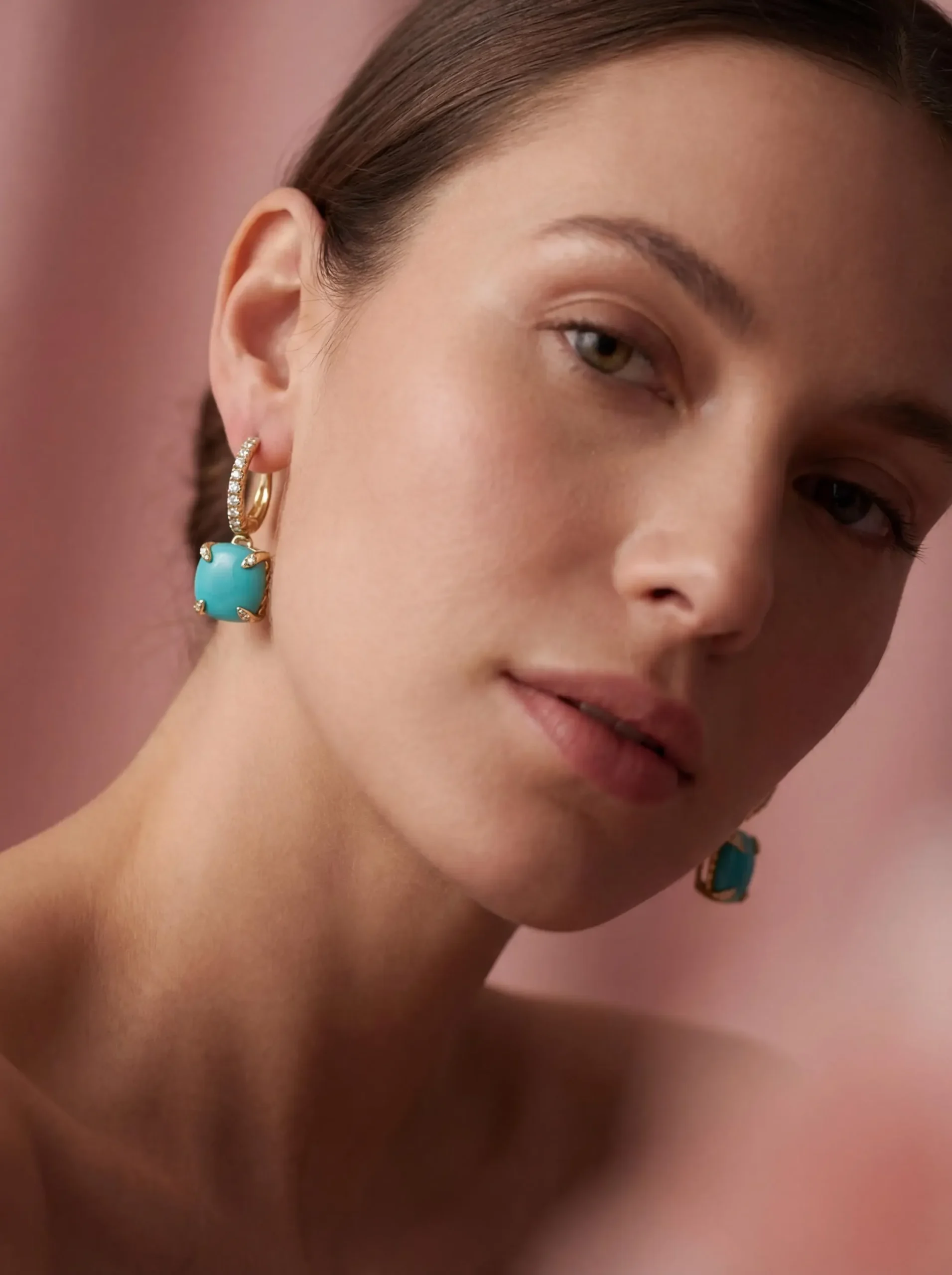 Turquoise Drop Hoop Earrings