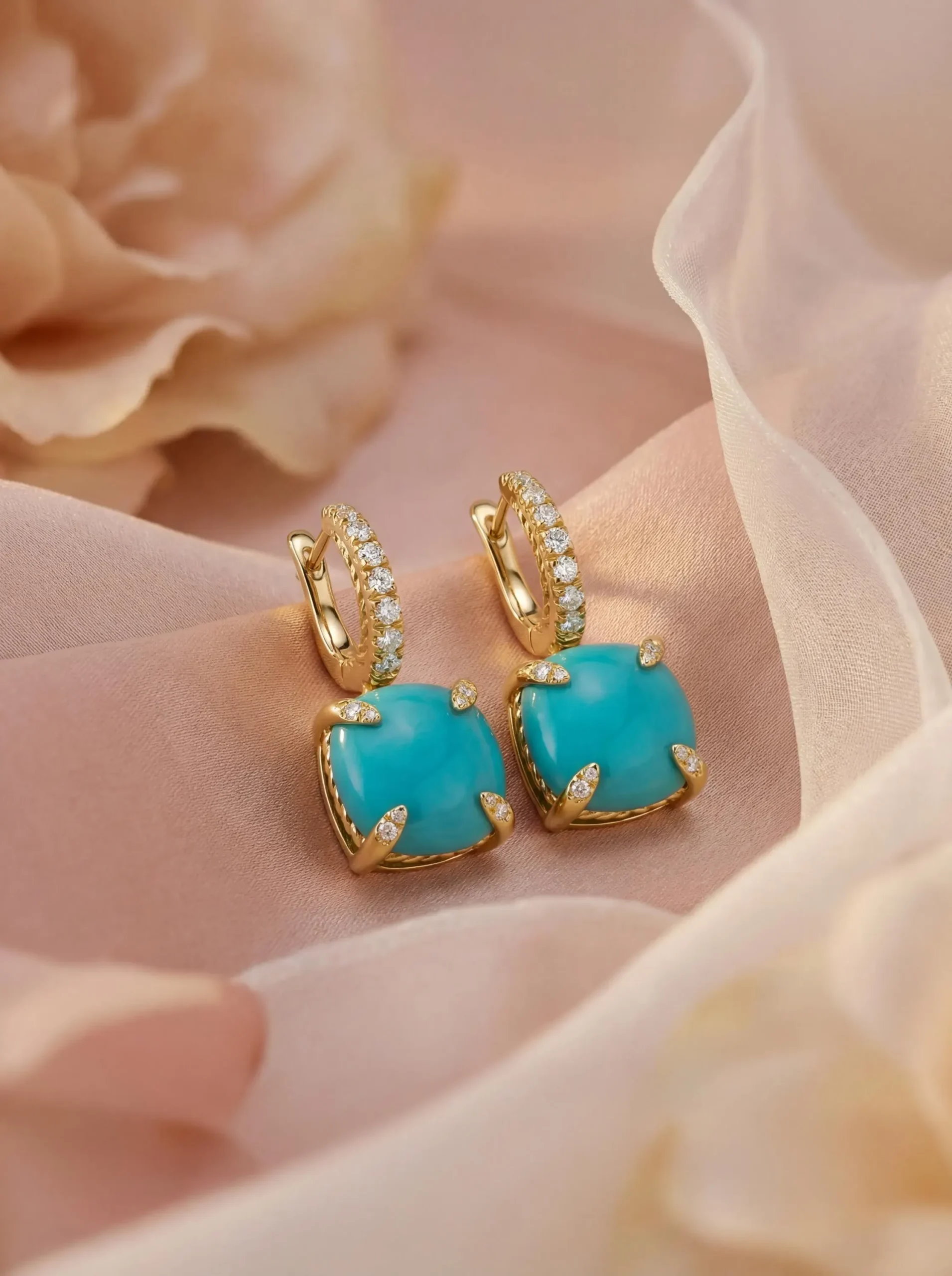 Turquoise Drop Hoop Earrings