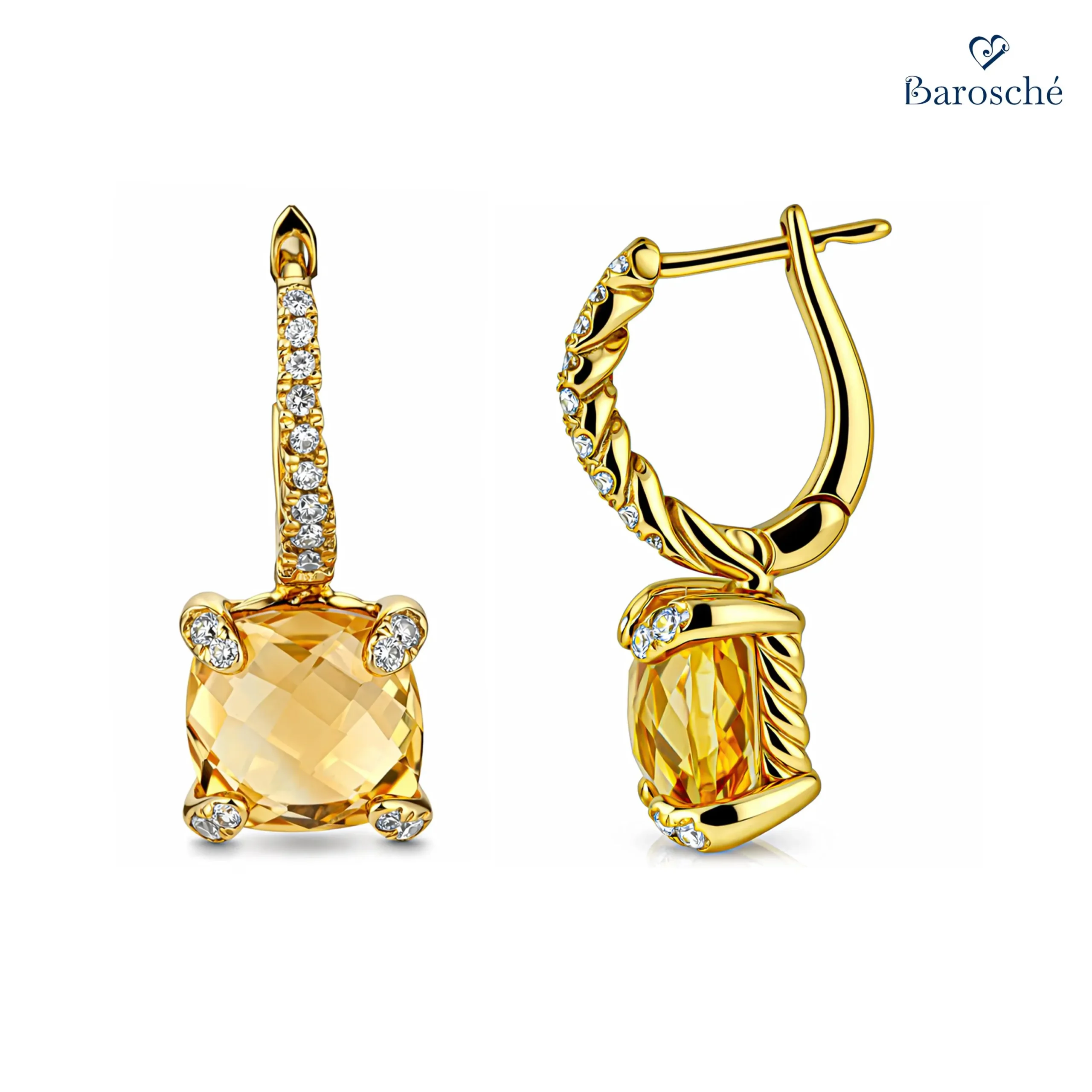 Square Cushion Citrine Gemstone Earrings