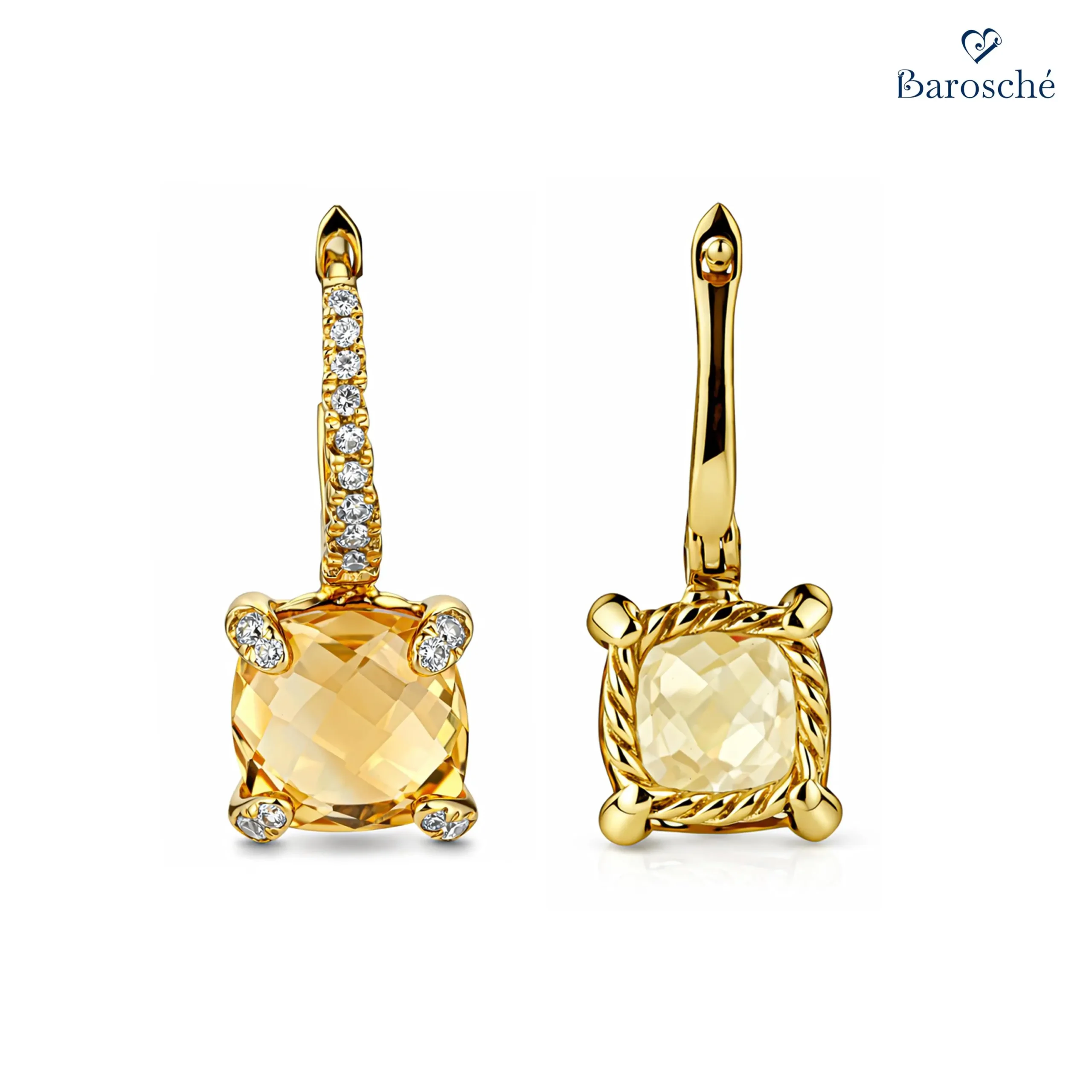 Square Cushion Citrine Gemstone Earrings