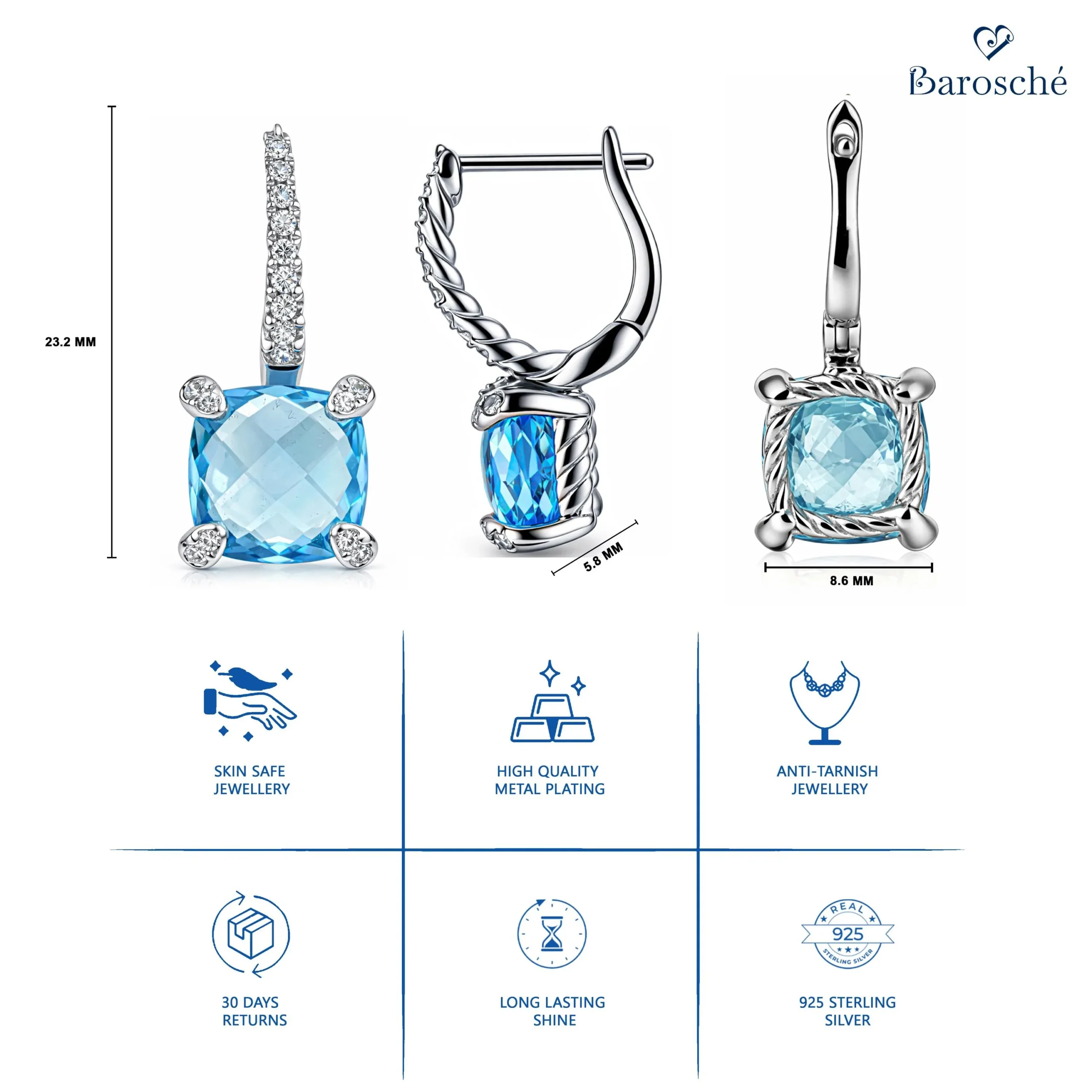 Square Cushion Topaz Earrings