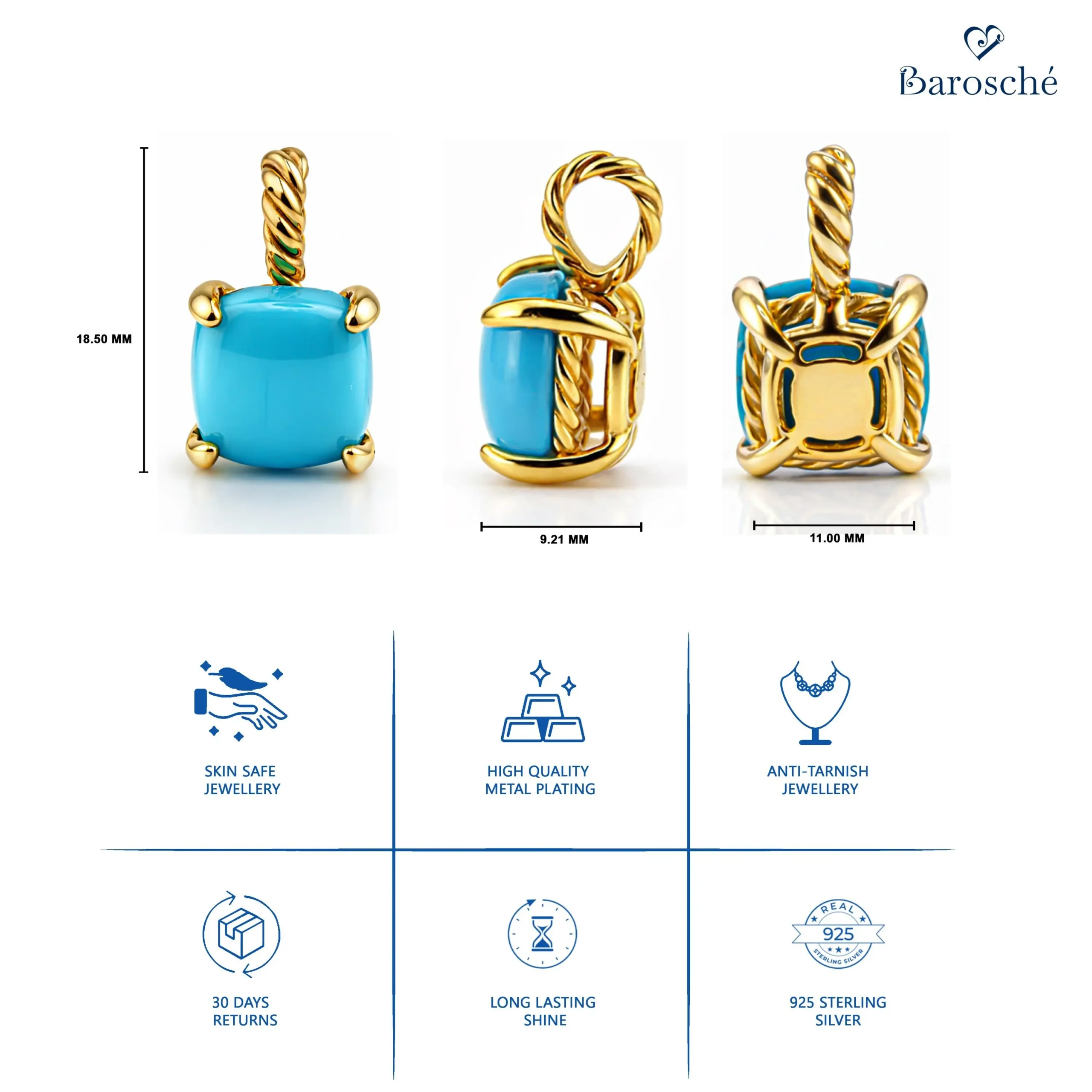 Blue Turquoise Gold Plated Pendant