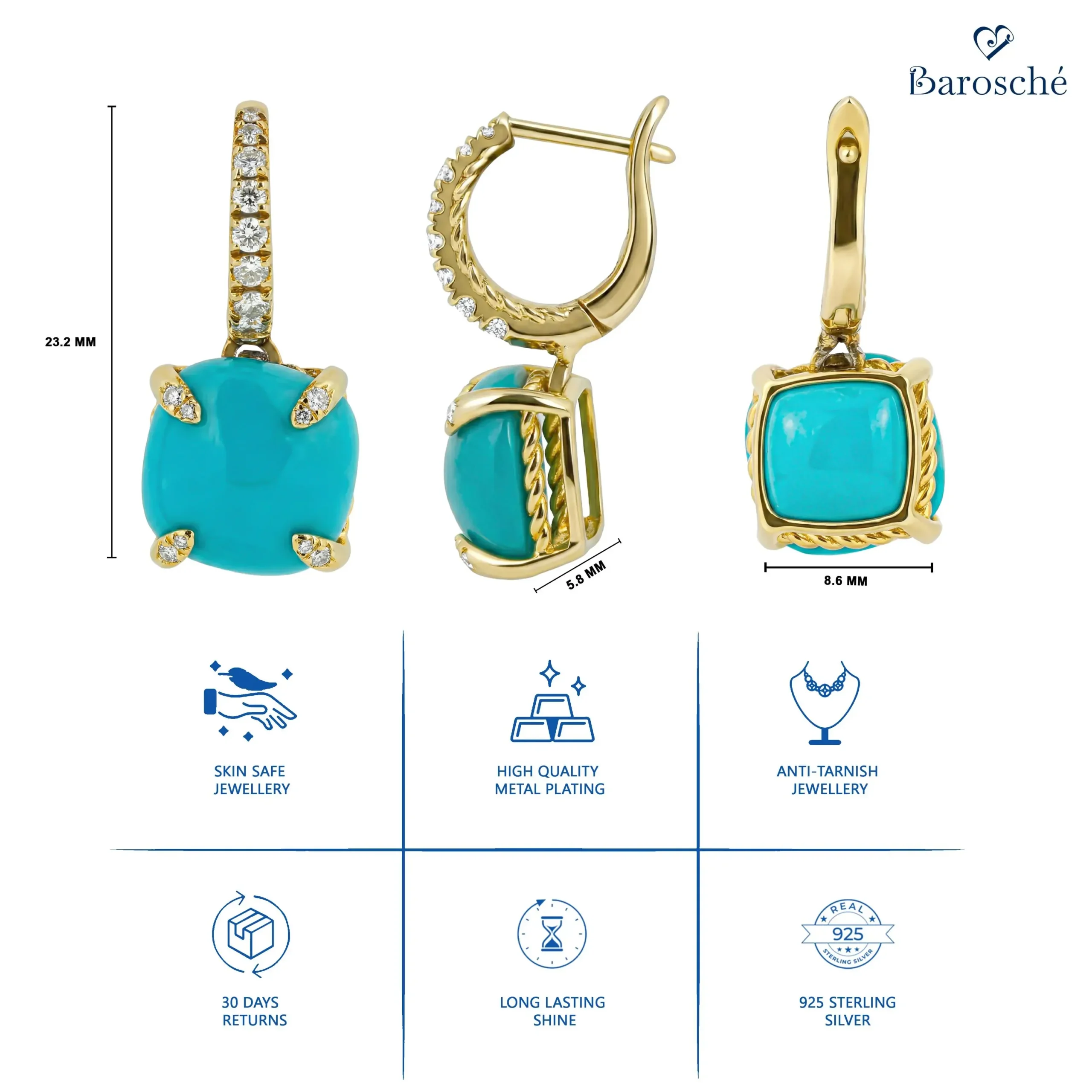 Turquoise Drop Hoop Earrings